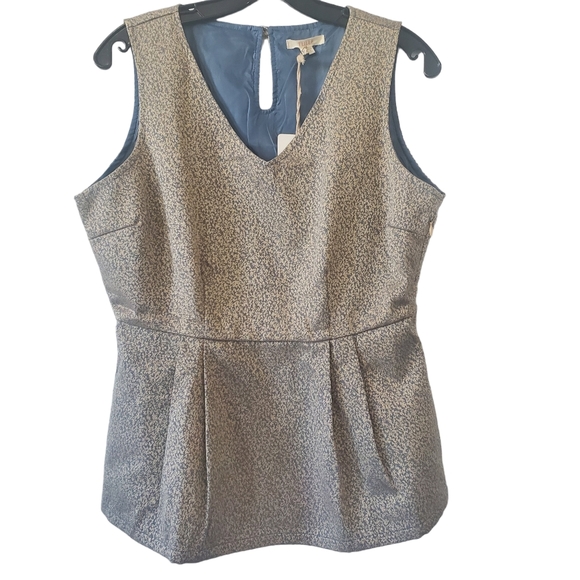 Tulle Gold Marbled Peplum Sleeveless Blouse Keyhole Button Back Zippered Medium - Picture 1 of 7